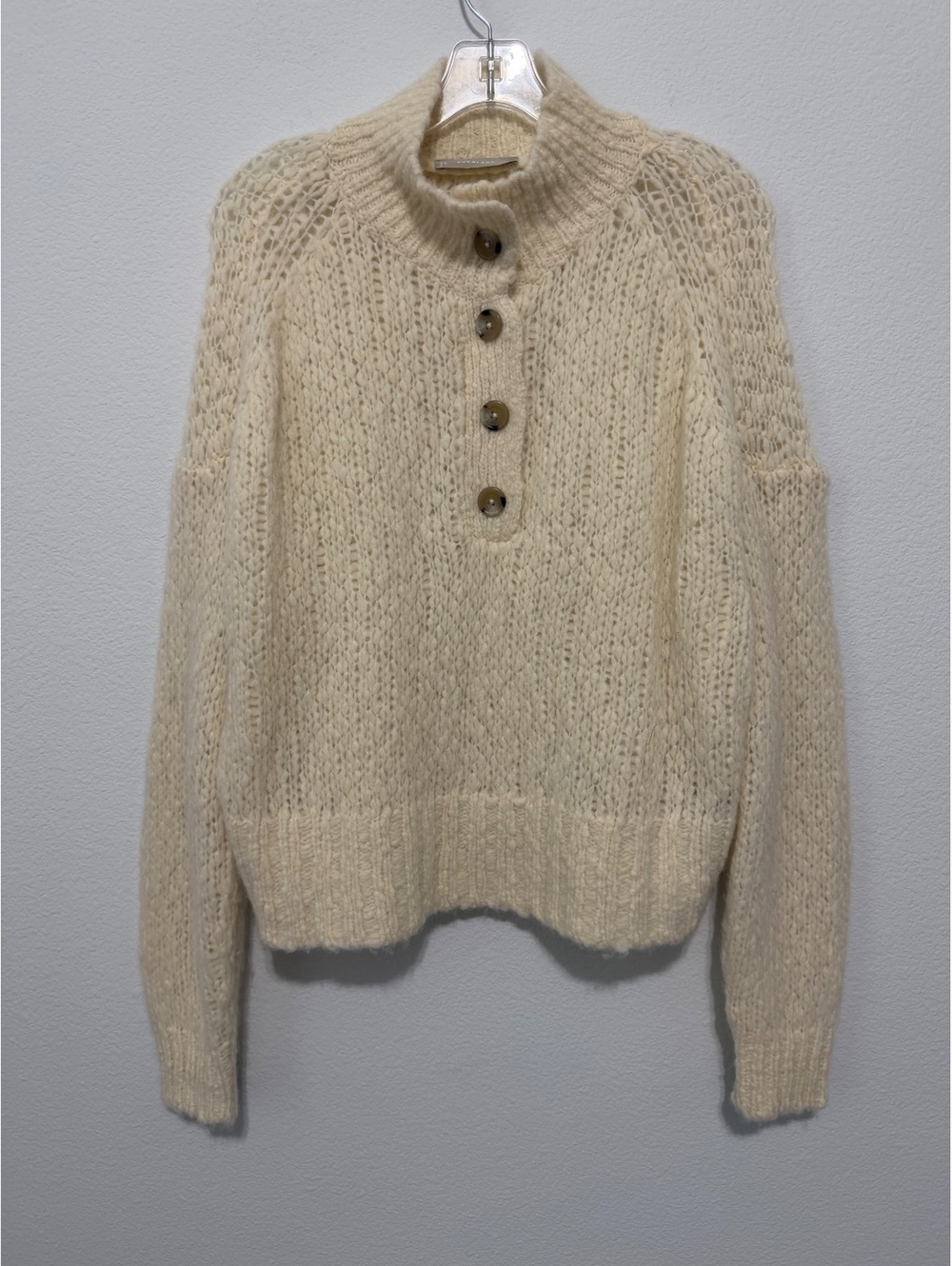 Everlane Long Sleeve Half Button Semi-Sheer Wool Blend Sweater Women's Size M